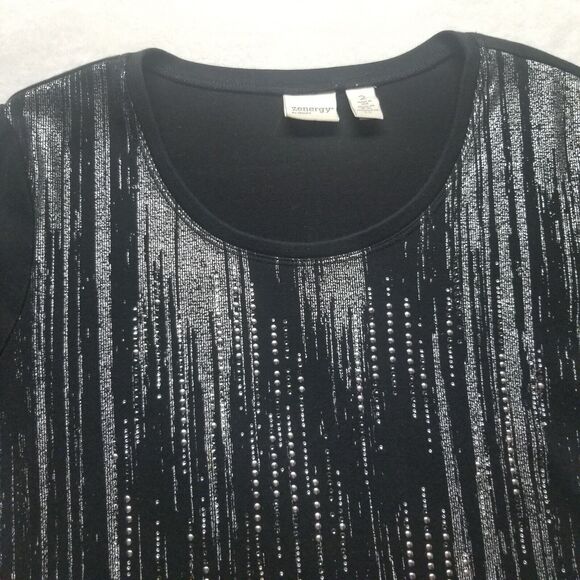 Chicos Zenergy 2 US L Black Silver Jeweled Metallic Edgy Whimsigoth Witchy - Picture 4 of 9